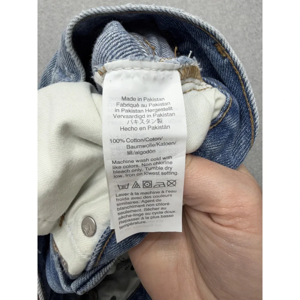 Madewell The Mom Jean Womens 27 Blue‎ High Rise Crop Distressed Raw Hem Denim